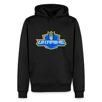 Ukraine Logo Unterstützung Wappen gelb blau - Männer Premium Bio Hoodie - Schwarz - Vorne - Nico (187cm)