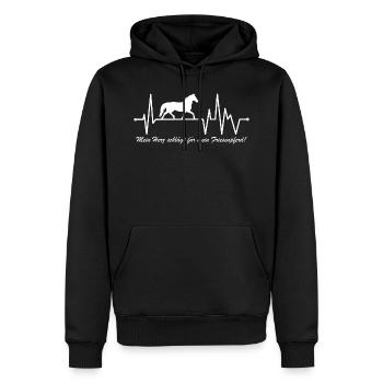 Cheval frison Friese battement de cœur avec dicton - Sweat à capuche Premium bio Homme - noir - Devant - Nico (187cm)