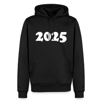 2025 - Männer Premium Bio Hoodie - Schwarz - Vorne - Nico (187cm)