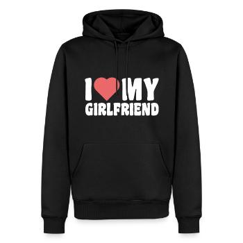I Love My Girlfriend J'aime Ma Copine St Valentin - Sweat à capuche Premium bio Homme - noir - Devant - Nico (187cm)