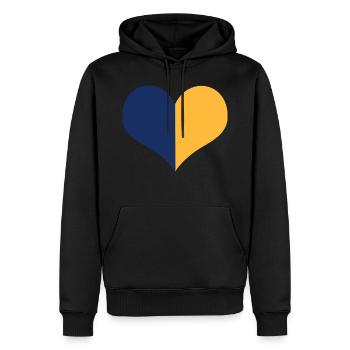 Oberlausitz - blau gelbes Herz - Männer Premium Bio Hoodie - Schwarz - Vorne - Nico (187cm)
