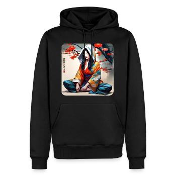 Geisha en position de Bouddha - Sweat à capuche Premium bio Homme - noir - Devant - Nico (187cm)