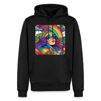 Flower Power Frau in Retro Look mit Blumen - Männer Premium Bio Hoodie - Schwarz - Vorne - Nico (187cm)
