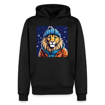 Lion cool avec chapeau d’hiver et neige - Sweat à capuche Premium bio Homme - noir - Devant - Nico (187cm)