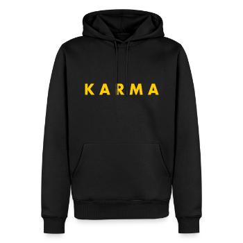 Karma - Männer Premium Bio Hoodie - Schwarz - Vorne - Nico (187cm)
