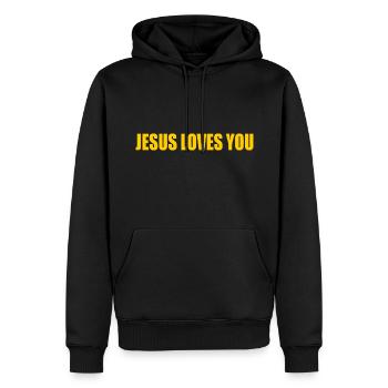 Jesus loves you - Männer Premium Bio Hoodie - Schwarz - Vorne - Nico (187cm)