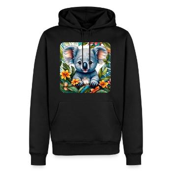 Ours Koala mignon avec des fleurs - Sweat à capuche Premium bio Homme - noir - Devant - Nico (187cm)