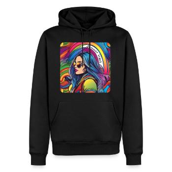 Summer Vibes Hippie Girl in Regenbogen Farben - Männer Premium Bio Hoodie - Schwarz - Vorne - Nico (187cm)