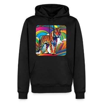 Spirit Animal Tiger in bunten Farben - Männer Premium Bio Hoodie - Schwarz - Vorne - Nico (187cm)