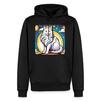Stolze weiße Maine Coon Katze mit gelben Augen - Männer Premium Bio Hoodie - Schwarz - Vorne - Nico (187cm)