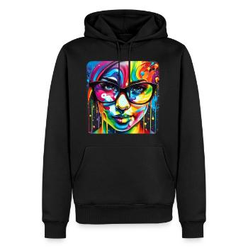 Femme avec des lunettes dans le style grafitti - Sweat à capuche Premium bio Homme - noir - Devant - Nico (187cm)