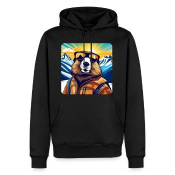 Cooles Murmeltier in den Alpen mit Sonnenbrille - Männer Premium Bio Hoodie - Schwarz - Vorne - Nico (187cm)
