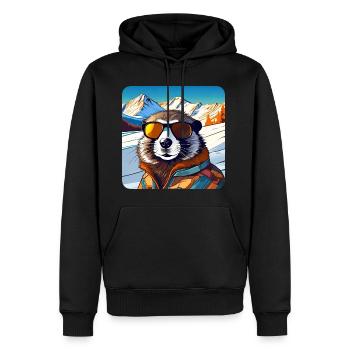 Cooles Murmeltier in den Alpen mit Sonnenbrille - Männer Premium Bio Hoodie - Schwarz - Vorne - Nico (187cm)
