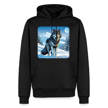 Stolzer Wolf im Winter Spiritanimal - Männer Premium Bio Hoodie - Schwarz - Vorne - Nico (187cm)