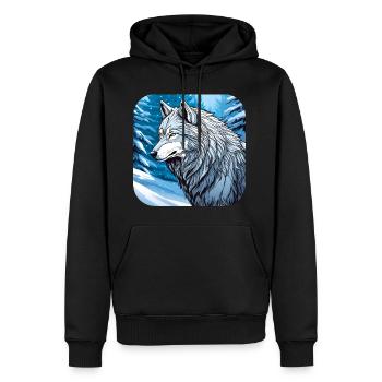 Stolzer Wolf im Winter Spiritanimal - Männer Premium Bio Hoodie - Schwarz - Vorne - Nico (187cm)