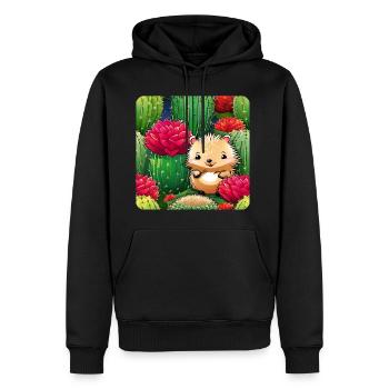 Niedlicher Igel im Kaktusfeld - Männer Premium Bio Hoodie - Schwarz - Vorne - Nico (187cm)