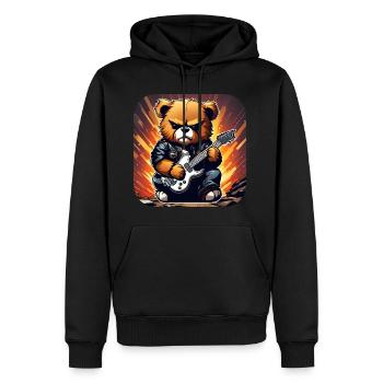 Heavy metal Teddy Bär mit E-Gitarre - Männer Premium Bio Hoodie - Schwarz - Vorne - Nico (187cm)