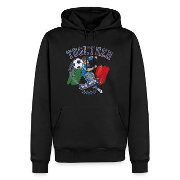 Gemeinsam gewinnen wir - Männer Premium Bio Hoodie - Schwarz - Vorne - Nico (187cm)