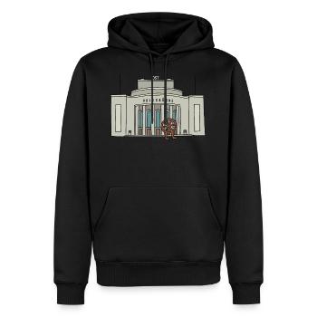 Volksbühne de Berlin c - Sweat à capuche Premium bio Homme - noir - Devant - Nico (187cm)