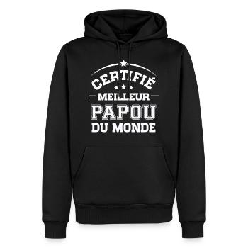 Fête Grand-Père - Certifié Meilleur Papou du Monde - Sweat à capuche Premium bio Homme - noir - Devant - Nico (187cm)