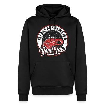 Steak - Männer Premium Bio Hoodie - Schwarz - Vorne - Nico (187cm)