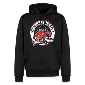 Viande Steak - Sweat à capuche Premium bio Homme - noir - Devant - Nico (187cm)