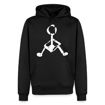 Strichmann sitzend Geschenkidee - Männer Premium Bio Hoodie - Schwarz - Vorne - Nico (187cm)
