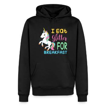 Je mange des paillettes pour le cadeau Licorne du petit déjeuner - Sweat à capuche Premium bio Homme - noir - Devant - Nico (187cm)
