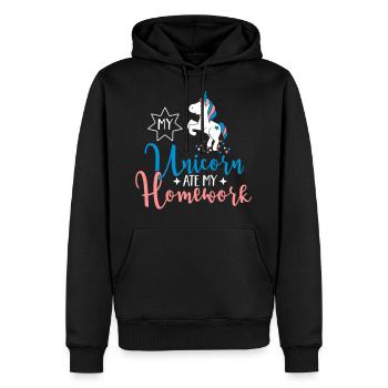 My Unicorn ate my Homework - Hausaufgaben -Einhorn - Männer Premium Bio Hoodie - Schwarz - Vorne - Nico (187cm)
