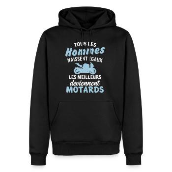 Tous les hommes naissent égaux, meilleurs motards - Sweat à capuche Premium bio Homme - noir - Devant - Nico (187cm)