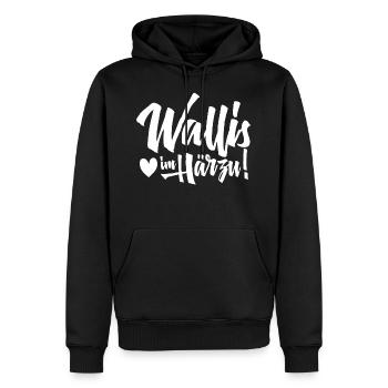 WALLIS IM HÄRZU! - Männer Premium Bio Hoodie - Schwarz - Vorne - Nico (187cm)