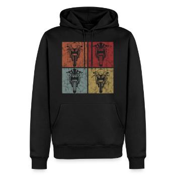 Moto moto moto rétro motocyclistes - Sweat à capuche Premium bio Homme - noir - Devant - Nico (187cm)