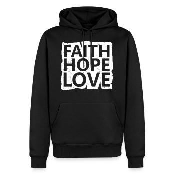 Faith Hope Love - Sweat à capuche Premium bio Homme - noir - Devant - Nico (187cm)