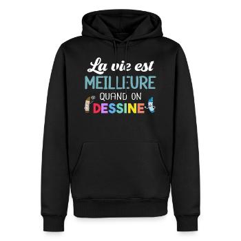 Dessinateur Illustrateur Cadeau Dessin Dessiner - Sweat à capuche Premium bio Homme - noir - Devant - Nico (187cm)