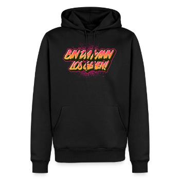 Bin da kann los gehen Spruch Shirt Geschenkidee - Männer Premium Bio Hoodie - Schwarz - Vorne - Nico (187cm)