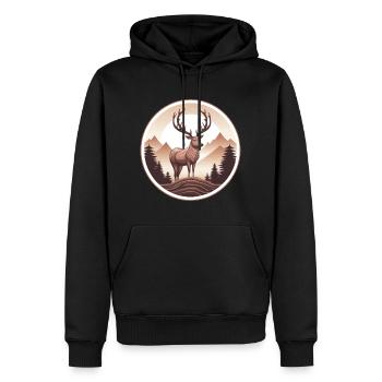 Hirsch Wald und Berge - Männer Premium Bio Hoodie - Schwarz - Vorne - Nico (187cm)
