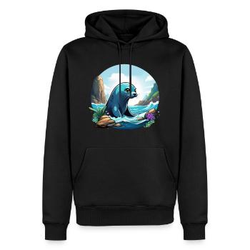 Robbe an der Küste - Männer Premium Bio Hoodie - Schwarz - Vorne - Nico (187cm)