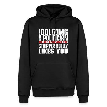Idolâtrer un politicien, c’est comme - Sweat à capuche Premium bio Homme - noir - Devant - Nico (187cm)