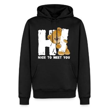 Ours en peluche mignon salutation dicton anglais - Sweat à capuche Premium bio Homme - noir - Devant - Nico (187cm)