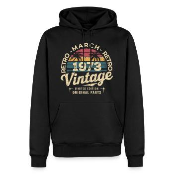 Jubiläumsmärz 1973 Limitierte Ausgabe Retro März - Männer Premium Bio Hoodie - Schwarz - Vorne - Nico (187cm)