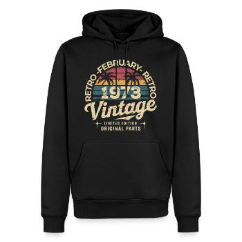 Février 1973 | Génial Depuis Février 1973 - Sweat à capuche Premium bio Homme - noir - Devant - Nico (187cm)
