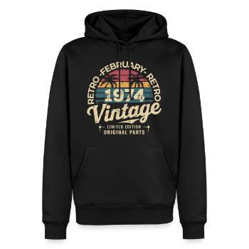 Février 1974 | Génial Depuis Février 1974 - Sweat à capuche Premium bio Homme - noir - Devant - Nico (187cm)