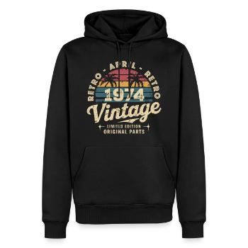 Avril 1974 - April 1974 - Sweat à capuche Premium bio Homme - noir - Devant - Nico (187cm)