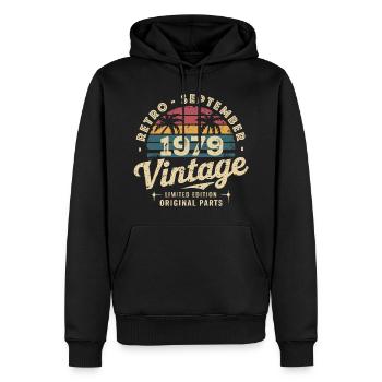 Vintage September 1979 Limited Edition September - Männer Premium Bio Hoodie - Schwarz - Vorne - Nico (187cm)