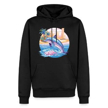 Dauphin Été Soleil Plage Mer Palmiers Vacances - Sweat à capuche Premium bio Homme - noir - Devant - Nico (187cm)