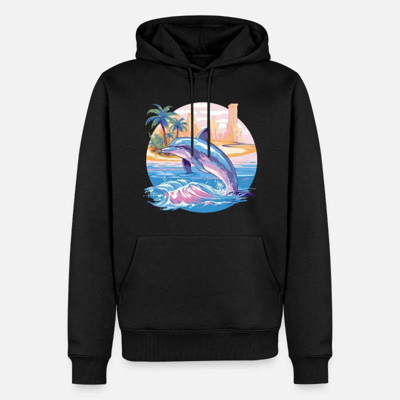 Dauphin Été Soleil Plage Mer Palmiers Vacances - Sweat à capuche Premium bio Homme - noir