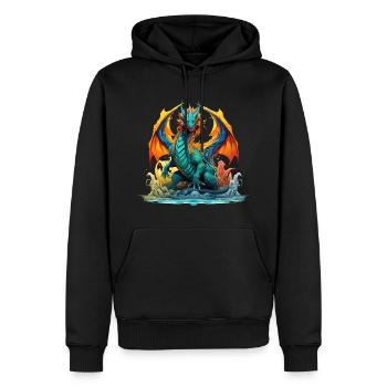 Dragon, Fantaisie, Magie, Mysticisme, Créature, Fable, Animal - Sweat à capuche Premium bio Homme - noir - Devant - Nico (187cm)