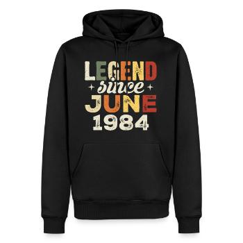 Juin 1984 Cadeau d’anniversaire Juin 1984 Juin 1984 - Sweat à capuche Premium bio Homme - noir - Devant - Nico (187cm)