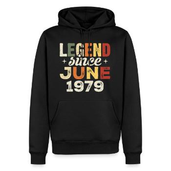 Juin 1979 Cadeau d’anniversaire Juin 1979 Juin 1979 - Sweat à capuche Premium bio Homme - noir - Devant - Nico (187cm)