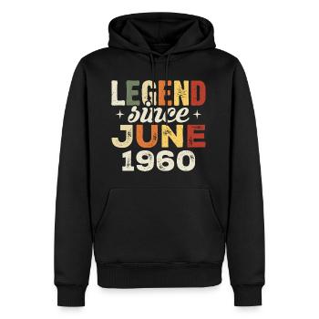 Juin 1960 Cadeau d’anniversaire Juin 1960 Juin 1960 - Sweat à capuche Premium bio Homme - noir - Devant - Nico (187cm)